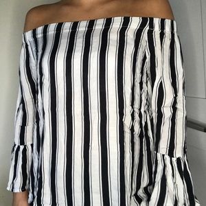 black and white striped off the shoulder blouse!